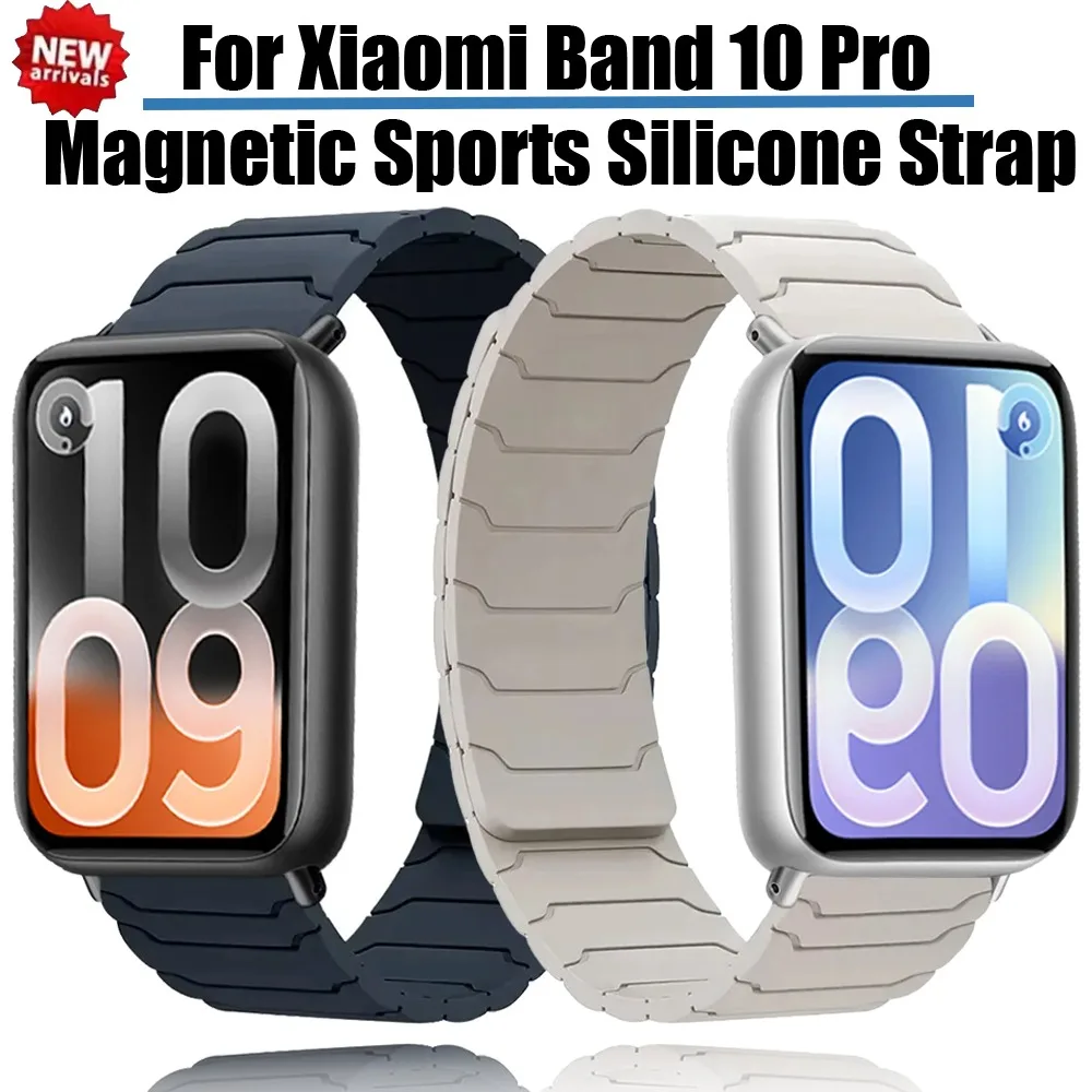 Magnetisches Sport-Silikonarmband für Xiaomi Mi Band 10 Pro/9 Pro/8 Pro Atmungsaktives Armband für Redmi Watch 6/5/4 Band-Zubehör