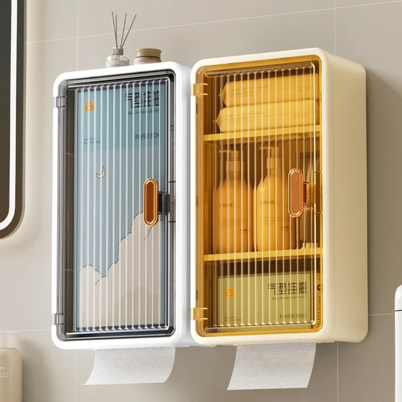 Large capacity wall mounted non perforated swing door tissue storage box tissue box bathroom storage box paper towel holder