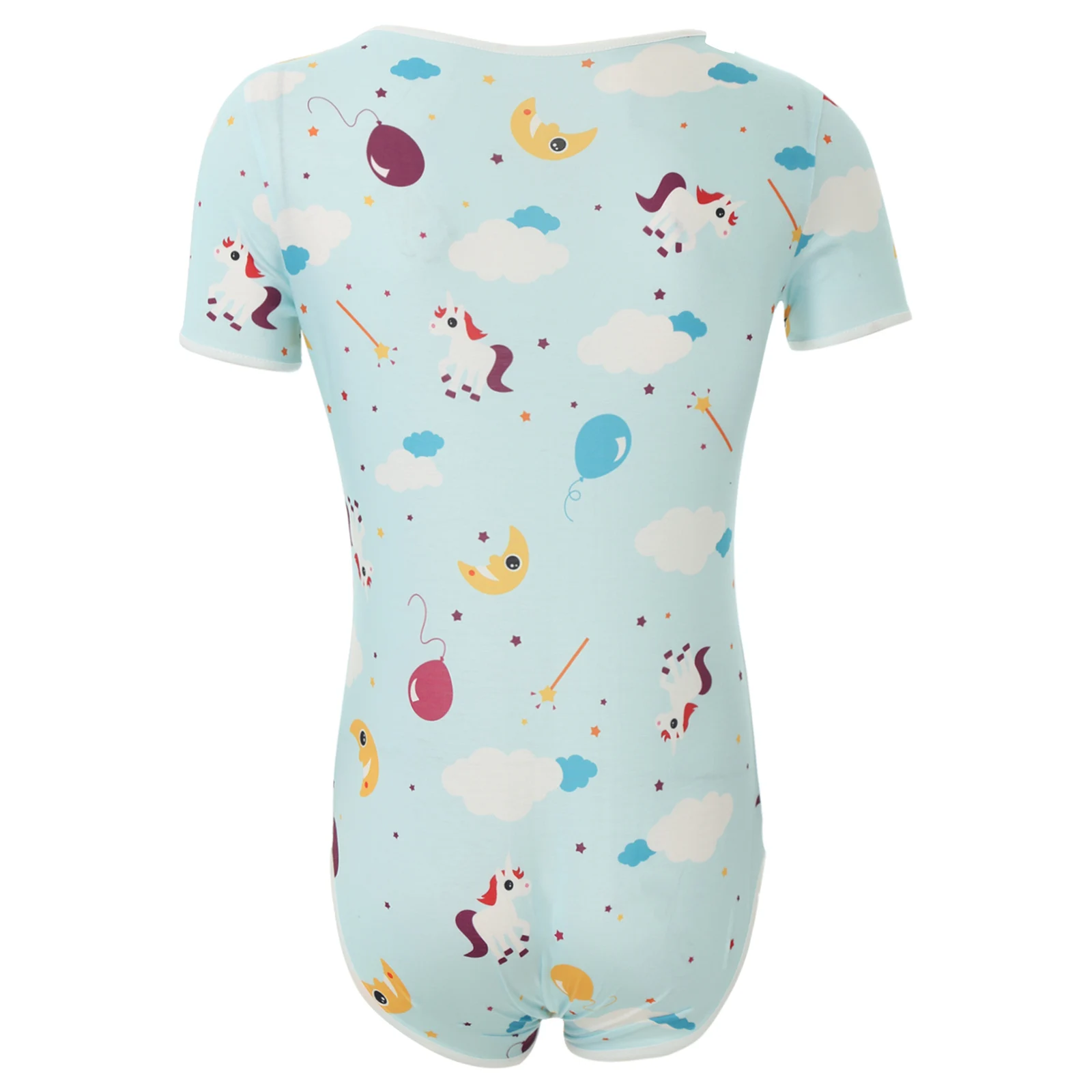 Sexy Mens Short Sleeve Buttoned Crotch Diaper Rompers Pajama Cute Cartoon Print Sissy Bodysuit Sleepwear Swimwear Bathing Suit