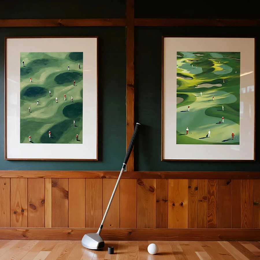 Minimalist Golf Print Tiny Golfers Wall Decor Vintage Green Sports Canvas Poster Gift for Golf Lovers Golf Course Wall Painting