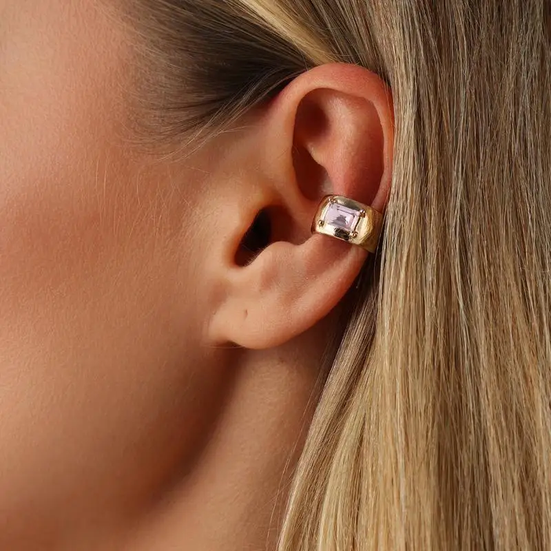 Square Glass Drill C-Shape Clip Earrings Women Personality Alloy Charm Ear Accessories Jewelry