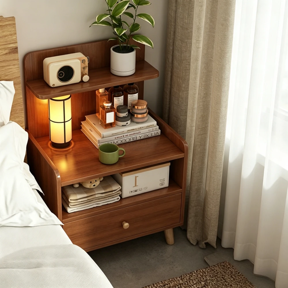 Modern Bedside Table Wide Small Chest Cabinet Multi-layer Locker with Drawers Small Cabinet Nightstands for Bedroom