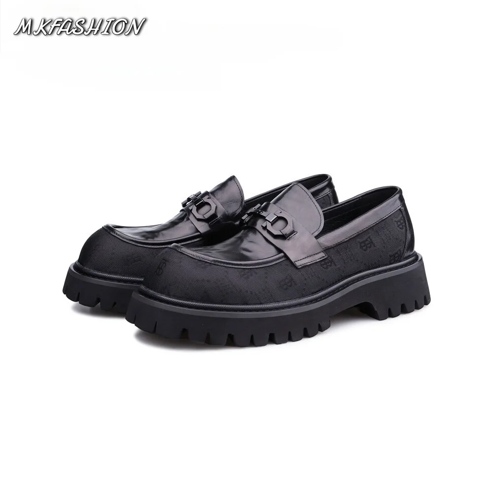 Men Genuine Leather Chunky Loafers British Style Thick Sole Oxford Shoes Trendy