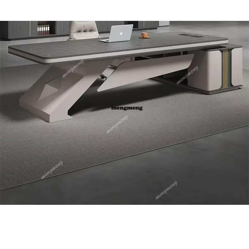 Biurko i krzesło w stylu lekkiego luksusu dla szefa, kombinacja mebli biurowych dla menedżera, prosty, nowoczesny mebel biurowy.