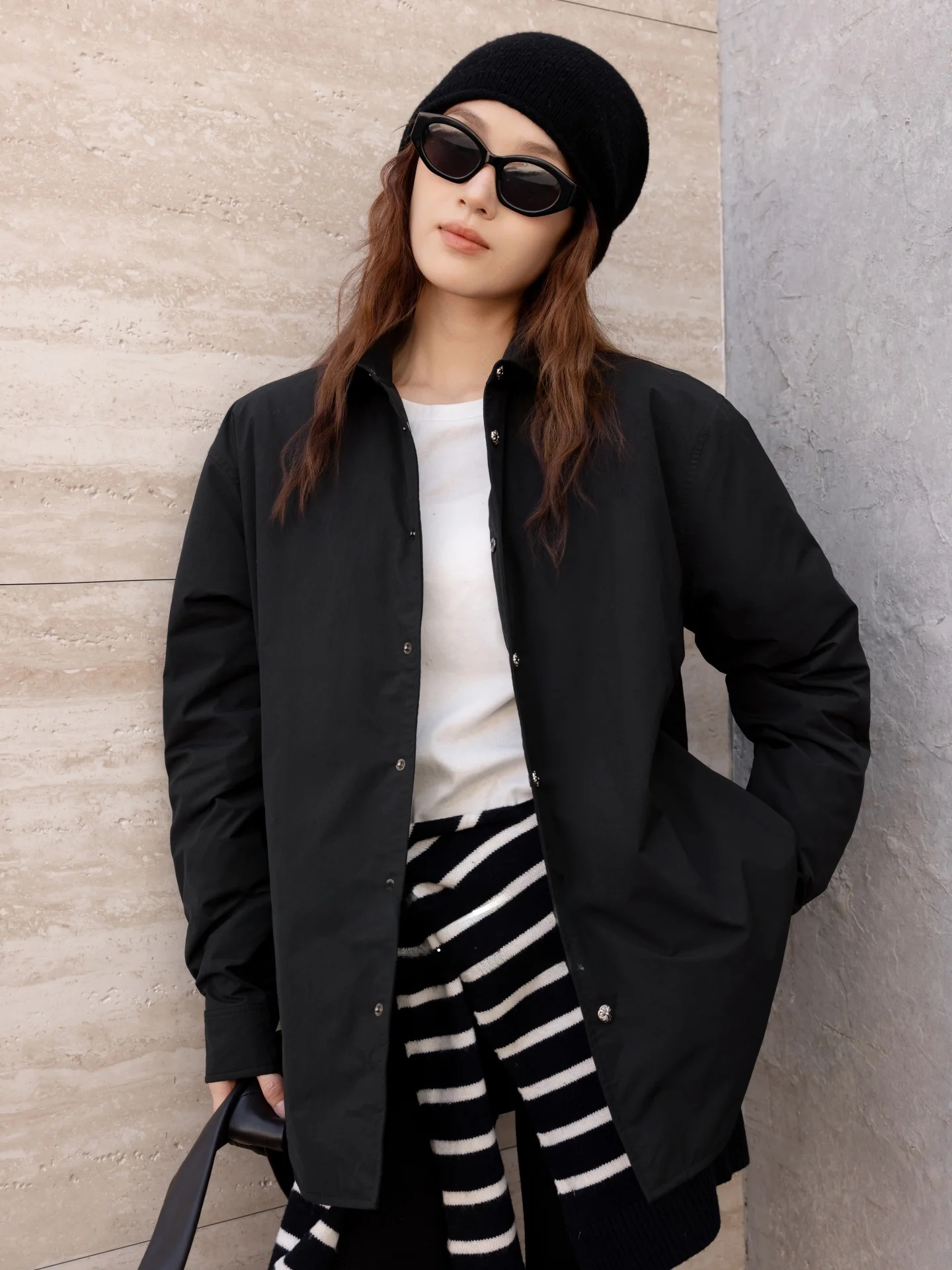 

Zone Women's down irt Goose down Single Button Collar Vintage Sle Winter Warm Long Sve Regular Length Faionable