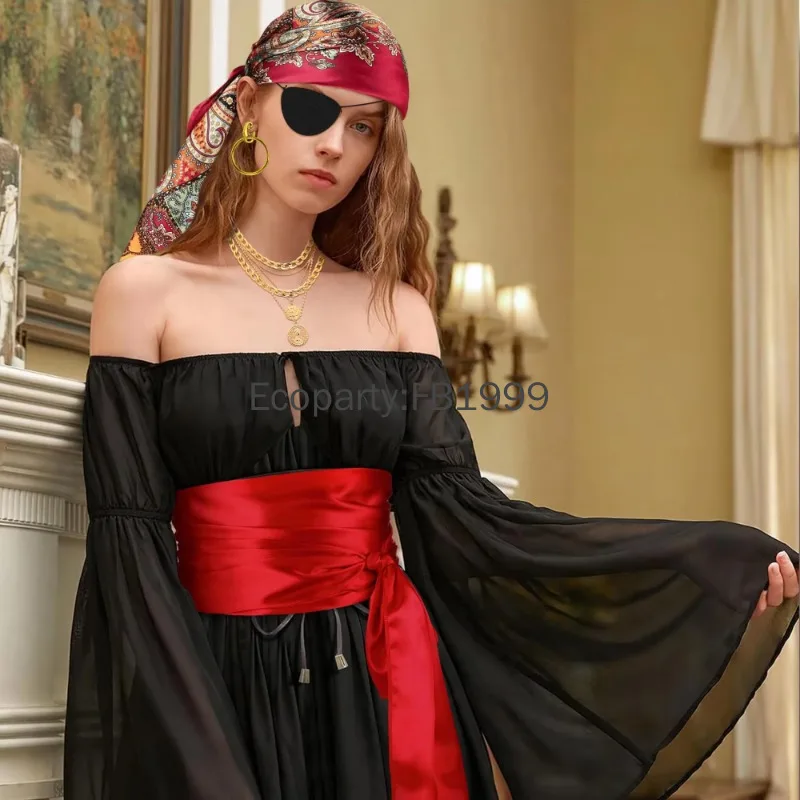 5 Stück Piraten-Kostüm-Zubehör für Damen und Herren, Retro-Kapitän, Pirat, Cosplay, Kopftuch, Halskette, Set, Halloween-Party, Kostüm-Requisiten