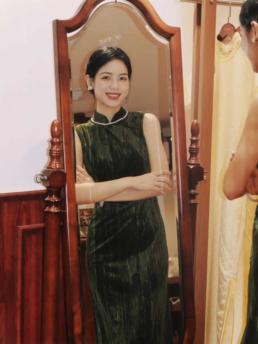 

Новое китайское винтажное бархатное платье в стиле республиканской эпохи с пуговицами для женщин