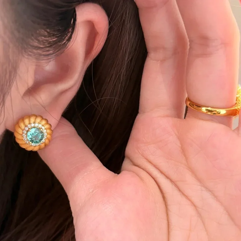 

Luxury Brushed round earrings for women retro Twists fine Paraiba gemstone earings stud exquisite wedding jewelry gifts
