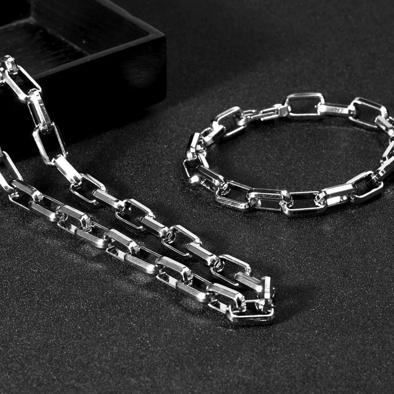

Chunky Rectangle Chain Necklaces for Men Boys,50/55/60 cm Stainless Steel Square Chain Collar,Cool Punk Jewelry Gifts
