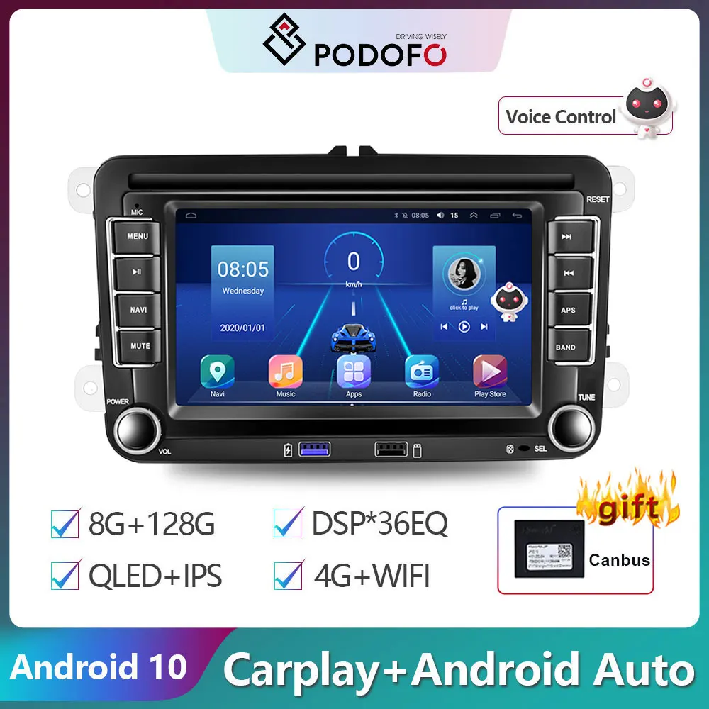 

Podofo 2 din 7'' Android 10.0 4G Car Radio GPS Car Multimedia Player For Golf/Polo/Tiguan/Passat/b7/b6/SEAT/leon/Skoda/Octavia