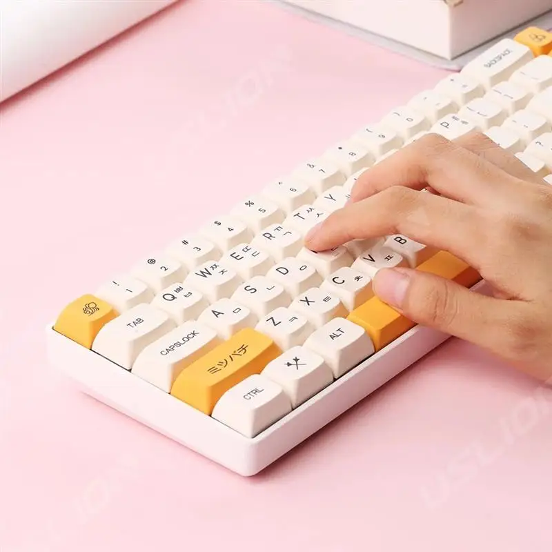 140 kunci tema susu madu XDA kunci PBT pewarna sublimasi Korea topi kunci inggris Jepang untuk Keyboard mekanik game