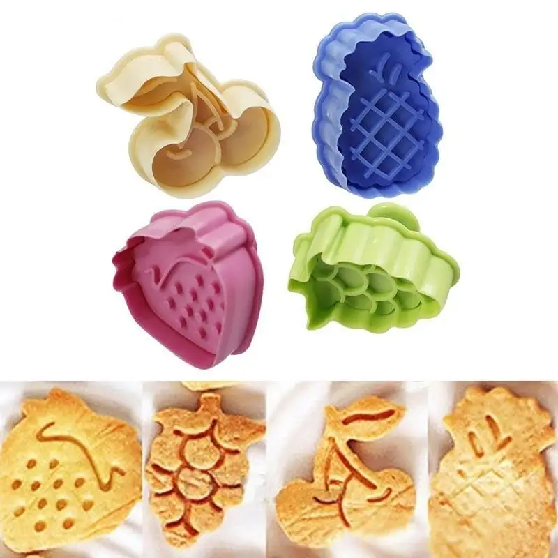 Fruit Shape Cookie Cutter Chocolate Cake Fandant Decorating Strawberry Grape Pineapple Cherries Plunger Cookie Mold Tools