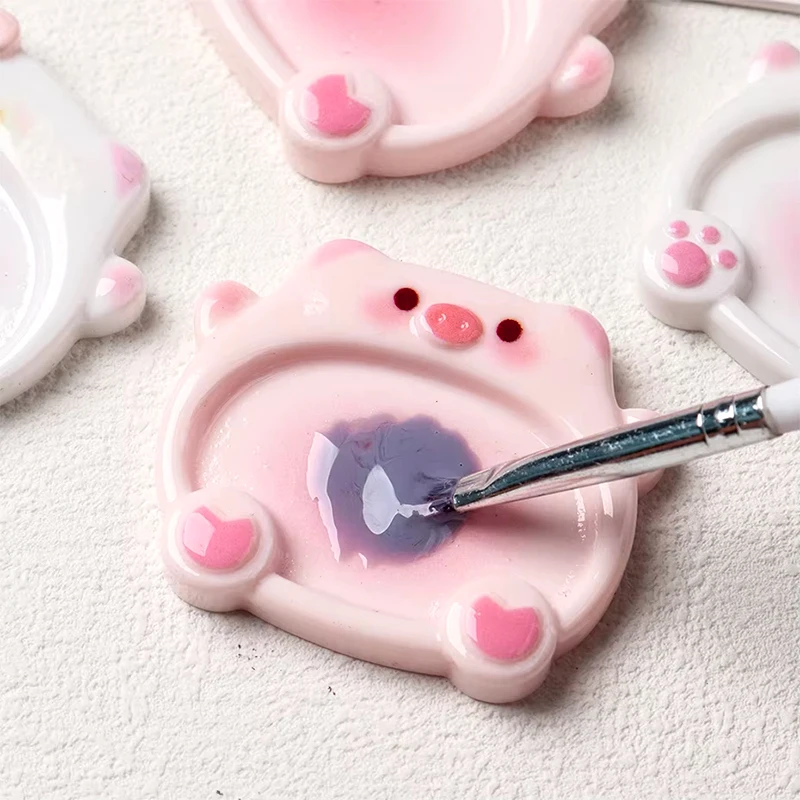 2pcs Cartoon Pig Color Palette Nail Art Mixing Color Drawing Pallet Gel Polish Nail Painting Board Color Palette Manicure Tools