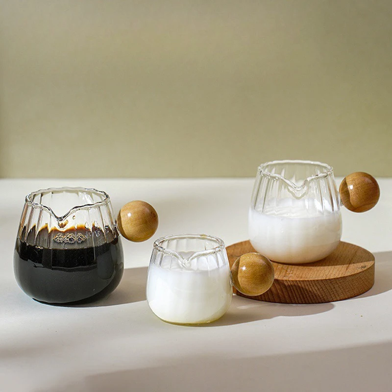 50/100/150ml Wood Handle Glass Espresso Measuring Cup DIY Milk Jug Coffee Supplies Transparent Kitchen Measure Mug