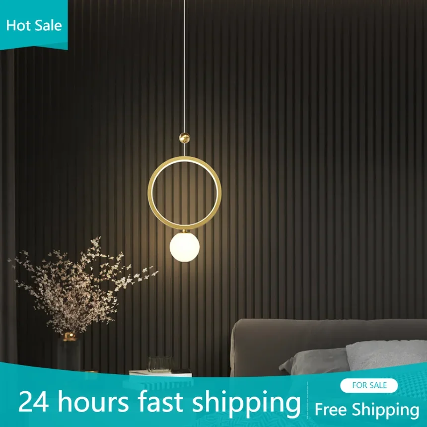 

Modern Led Bedroom Bedside Pendant Lights Hotel Hanging Lamp Entrance Stairs Decoration Ceiling Chandeliers Lustres Ring Decor