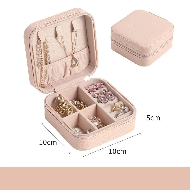 Mini caja de almacenamiento de joyería portátil, organizador de viaje, estuche de joyería, almacenamiento de cuero, pendientes, collar, anillo, organizador de joyería