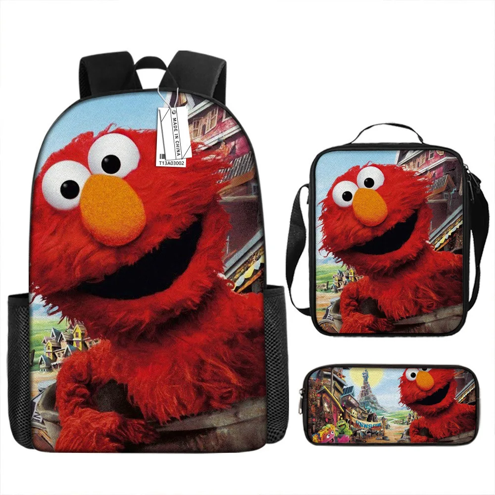 Luxury Popular Funny Cool Novelty Elmo 3D Print 3pcs/Set pupil School Bags Laptop Daypack Backpack Lunch bag Pencil Case