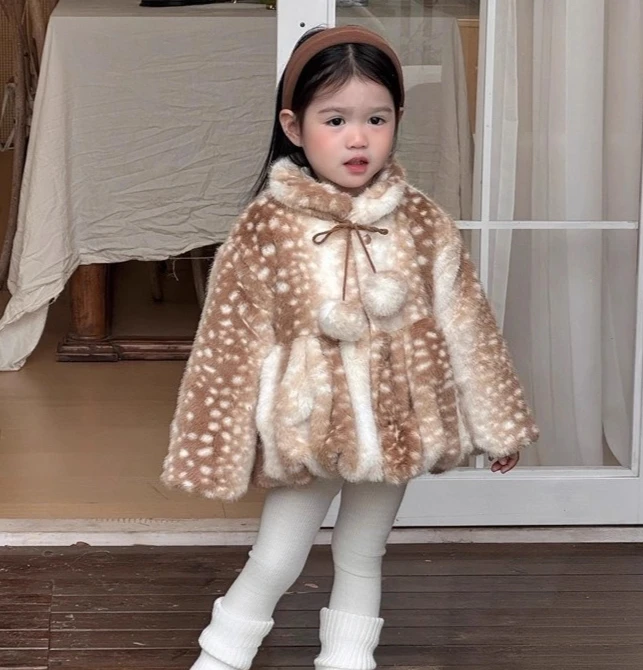 Girls Coat 2026 Autumn Winter New Fashion Girls Hairy Warm Coat Faux Fur Thick Coat Turn-down Collar Fashion Children Clothing