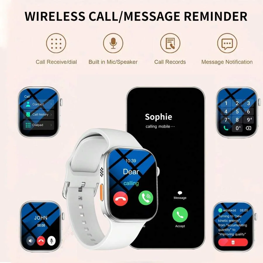 Relógio inteligente elegante, controle remoto de fotos de celulares/cronômetro/calendário/reprodutor de música/Sms/chamadas recebidas