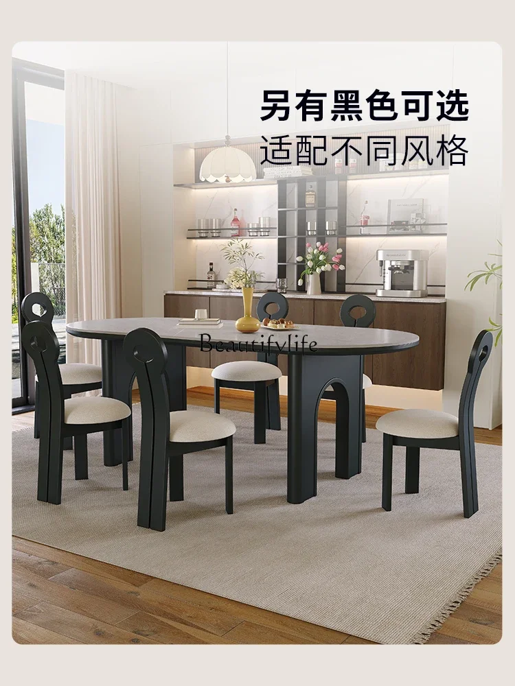 yj7  Solid wood dining table and chairs combination full pallet retro style rectangular dining table rock slab