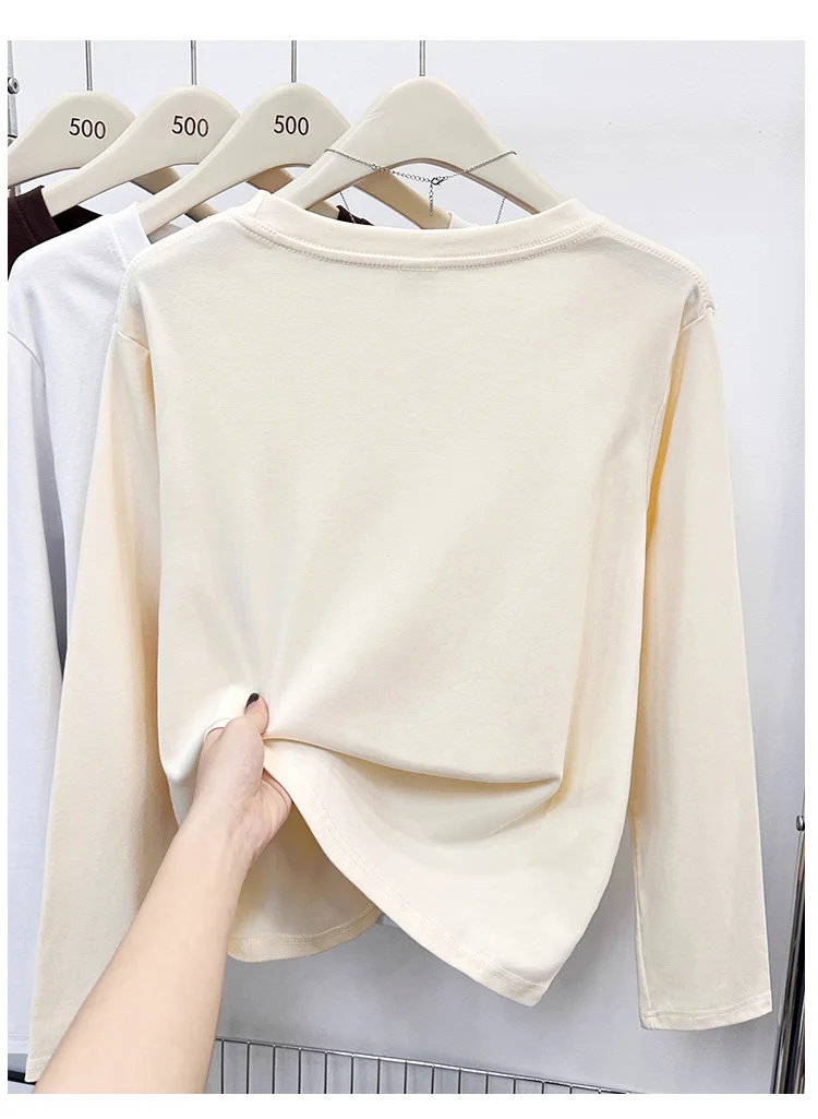 Neues Langarm-Vielseitigkeits-T-Shirt für Damen, Frühling Herbst 2026, O-Ausschnitt, Einfarbig, Basis-Layer-Oberteil, Damenkleidung, Y2k T-Shirt – Detail 18