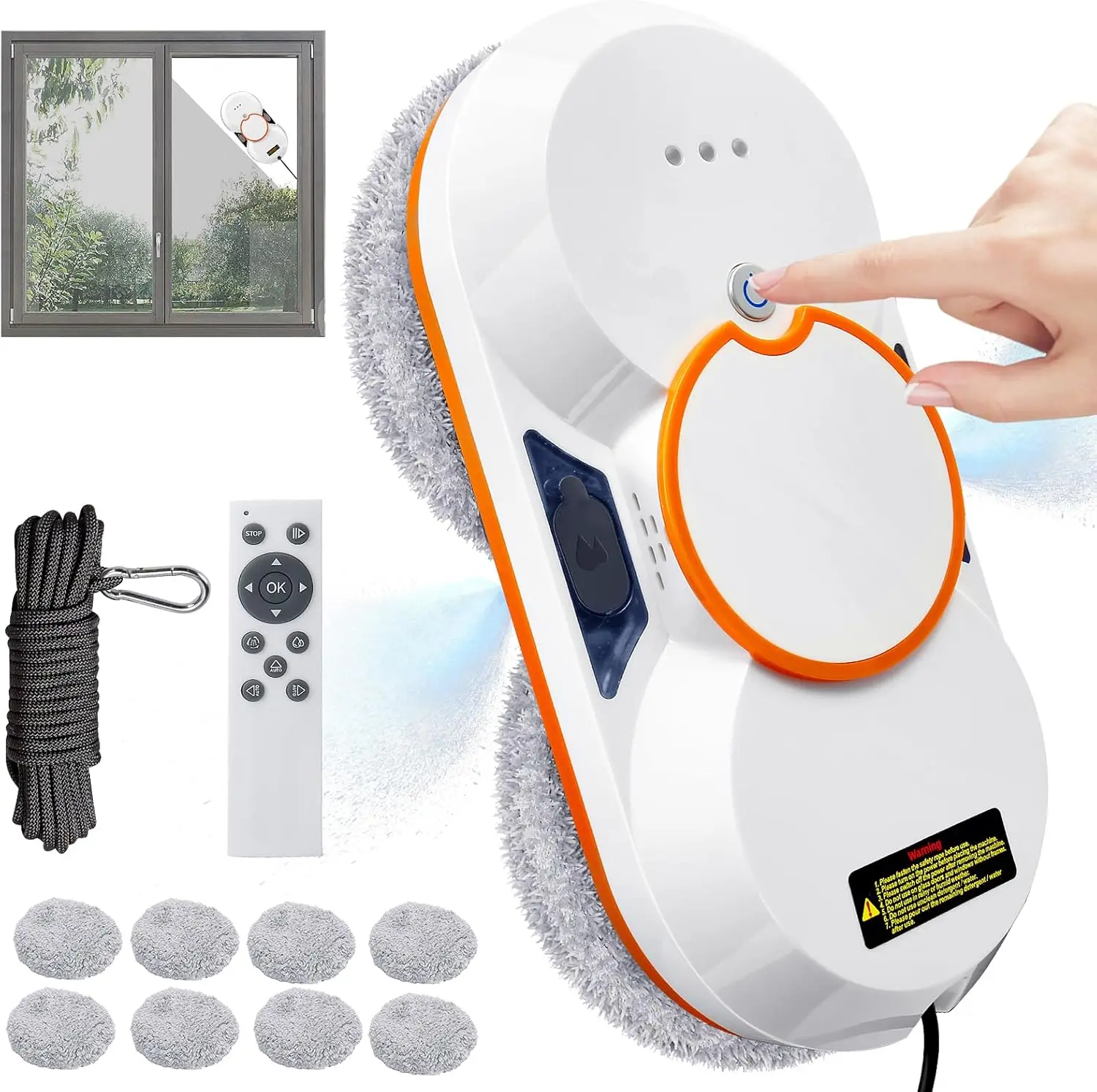 Robot automatico per la pulizia delle finestre, potente aspiratore elettrico con aspirazione da 3800 Pa e telecomando, serbatoio dell'acqua da 60 ml e corda di sicurezza per la pulizia di vetri
