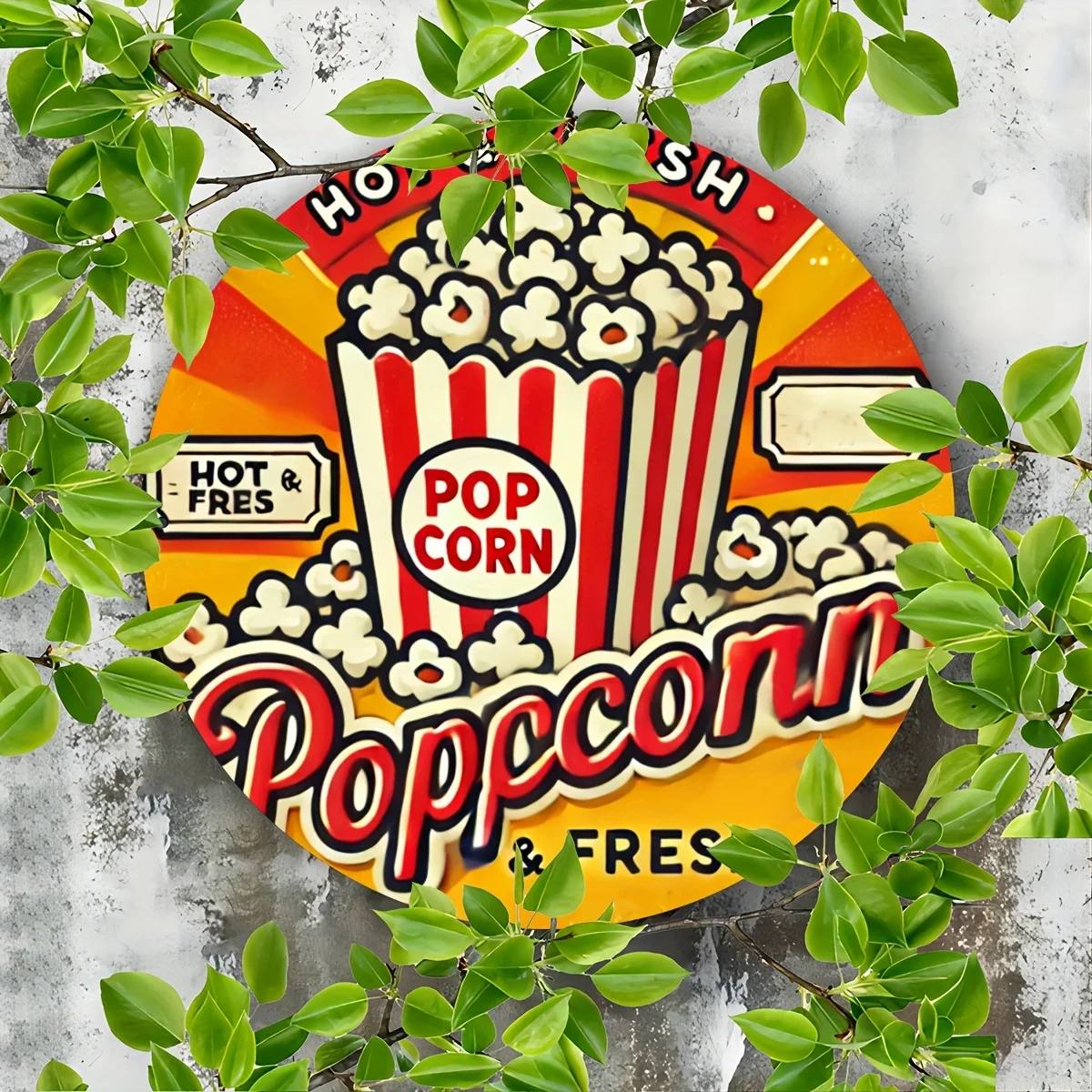 Retro popcorn box wooden sign board. Perfect for home, bar, 