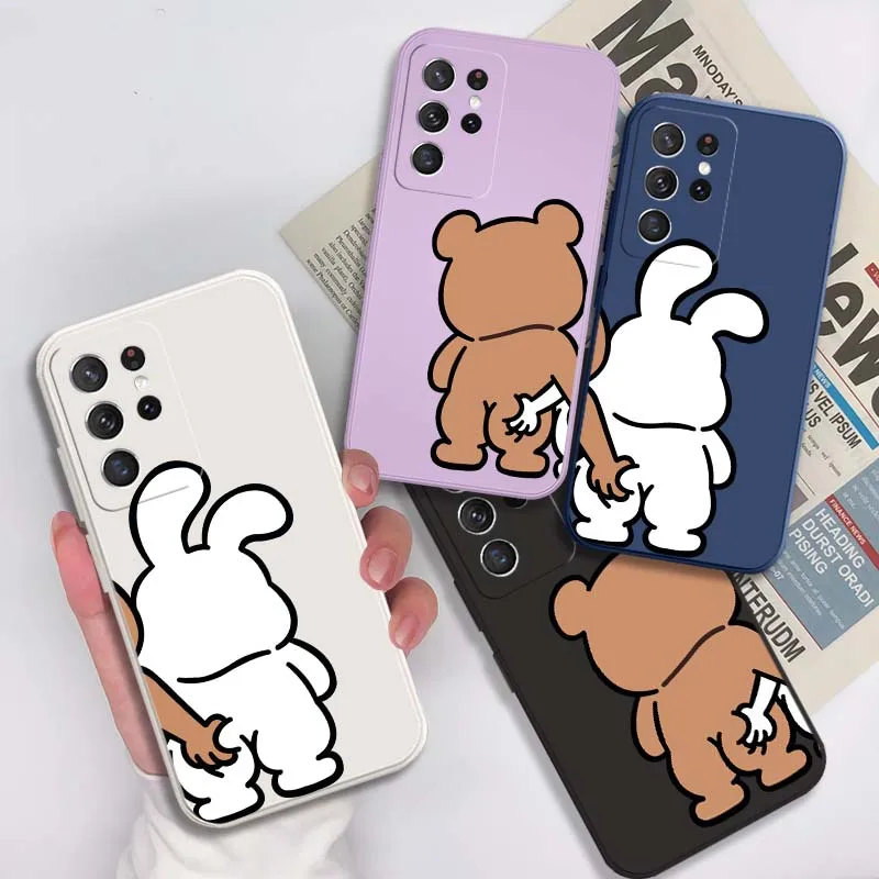 Cartoon Rabbit Hand Touch Cover For Samsung Galaxy S22 S21 S20 S10 S10E Plus Ultra Lite FE 5G Soft Phone case