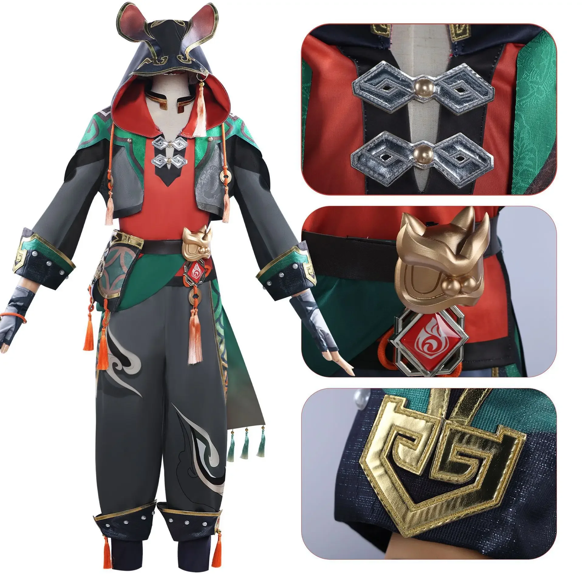 Gaming Cosplay Costume Genshin Impact Ga Ming Full Set Cosplay Outfit Liyue Lion Boy Jiaming Jia Ming Set Wig Props Party Suit