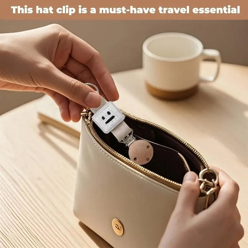 مشبك قبعة عالمي للسفر مضاد للخسارة، حامل قبعة الشمس للبالغين، مرفق حقيبة، ملحق خارجي لقضاء العطلات والتخييم والشاطئ