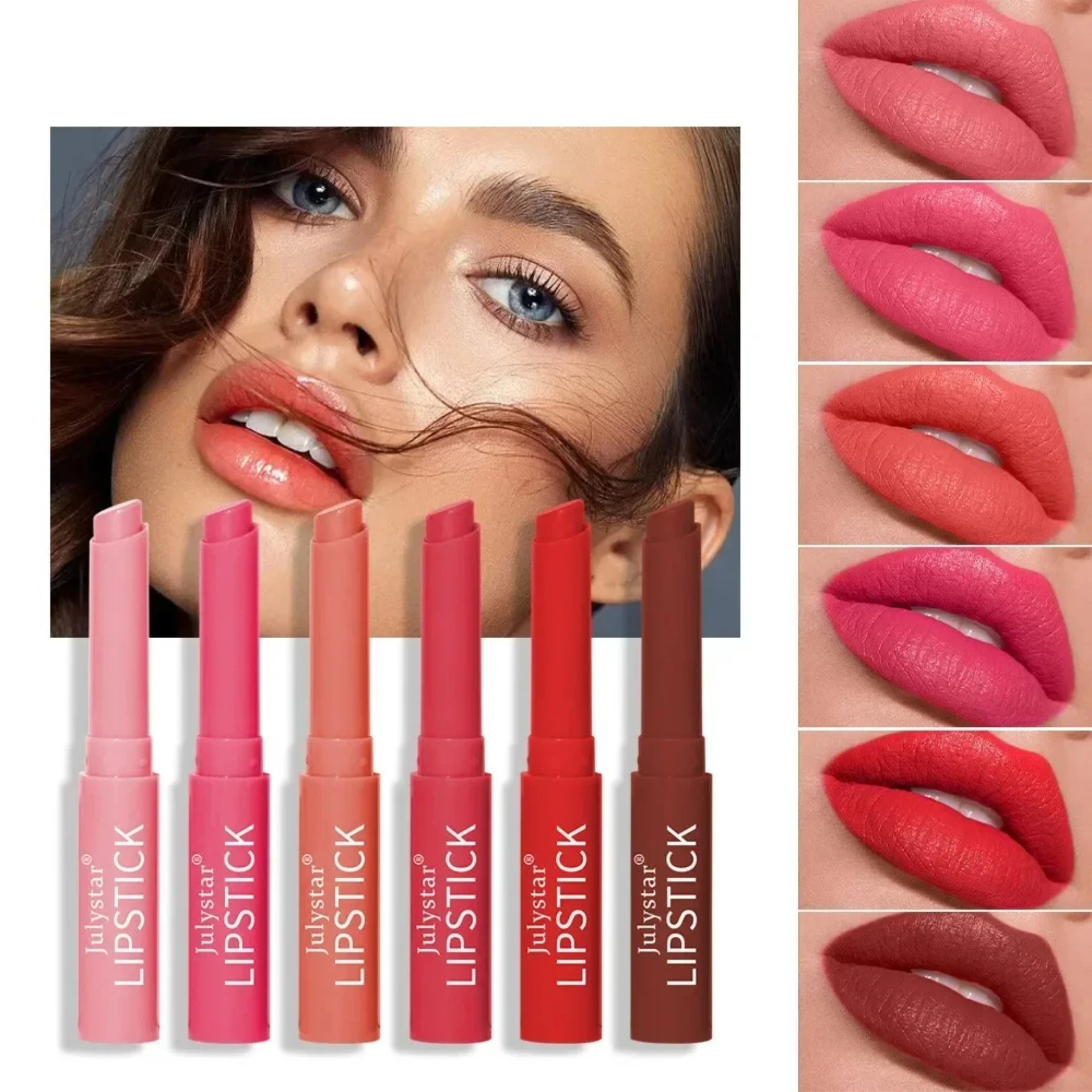 ลิปสติกดินสอเขียนขอบปาก6สีกำมะหยี่กันน้ำติดทนนานรอยเปื้อนปากกาเขียนขอบปากสำหรับแต่งหน้าริมฝีปากเครื่องสำอาง