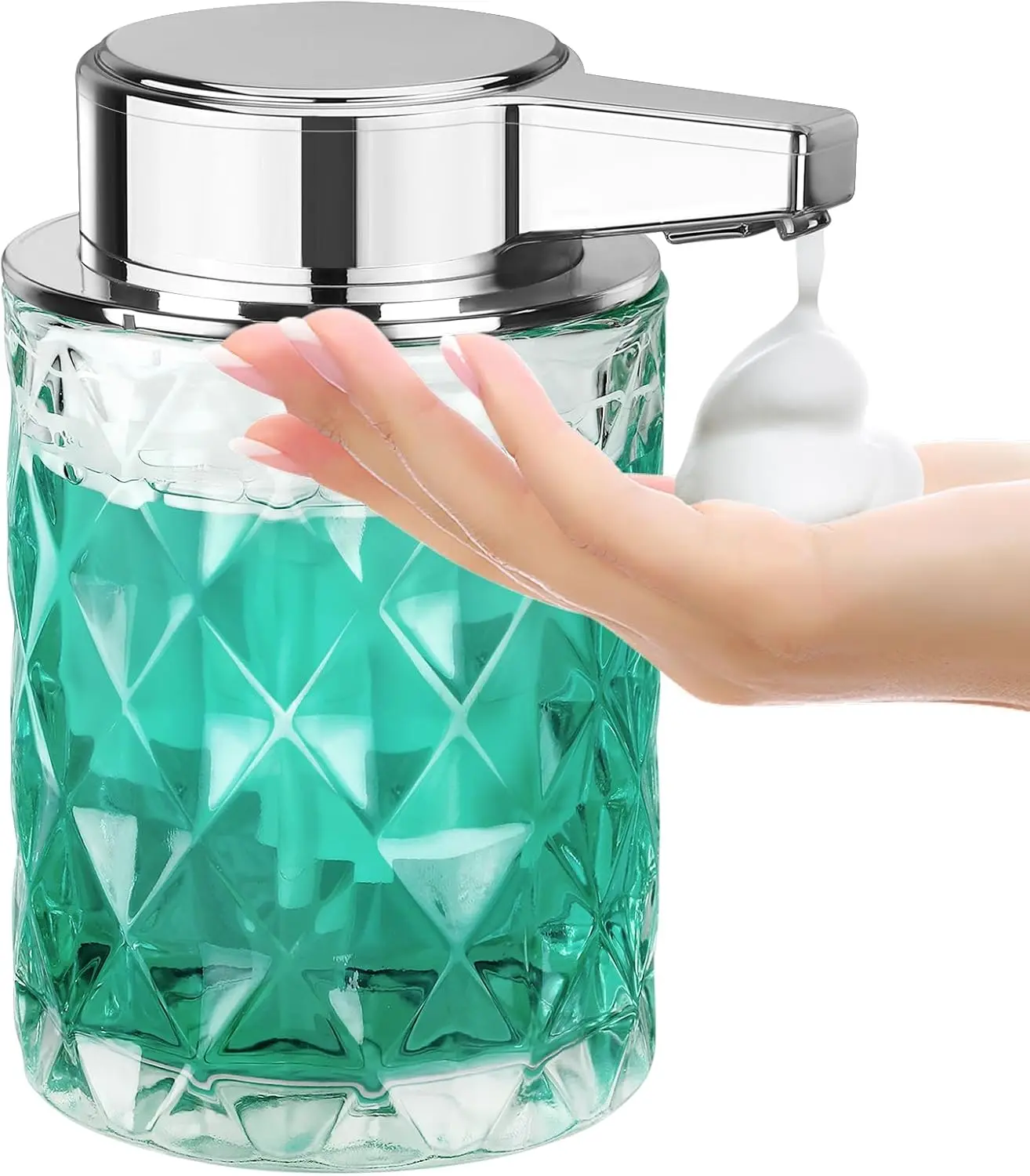 

Automatic Soap Dispenser Foam for Bathroom: 8 OZ Glass Touchless Clear Auto Foaming Soap Dispenser for Kitchen - Hand Dish Lotio