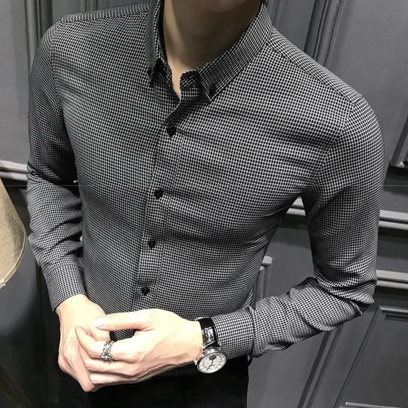 

Fashion Lapel Button All-match Lattice Shirts Men's Clothing 2023 Spring New Oversized Casual Tops Long Sleeve Korean Shirt