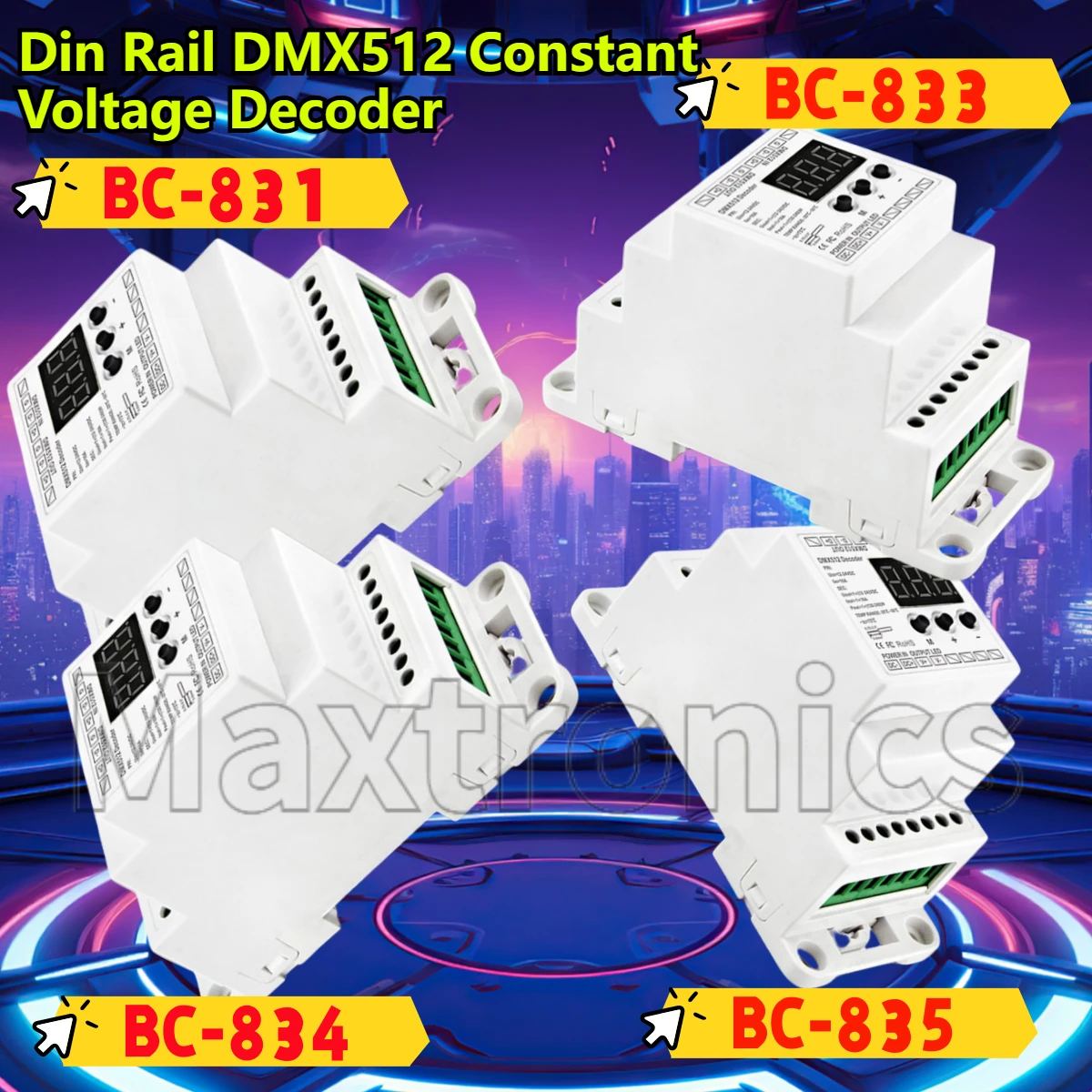 

1CH 3CH 4CH 5CH LED CV DMX 1990 Контроллер сигнала до ШИМ DC12-24V BC-831/833/834/835 Din-рейка DMX512 Декодер постоянного напряжения