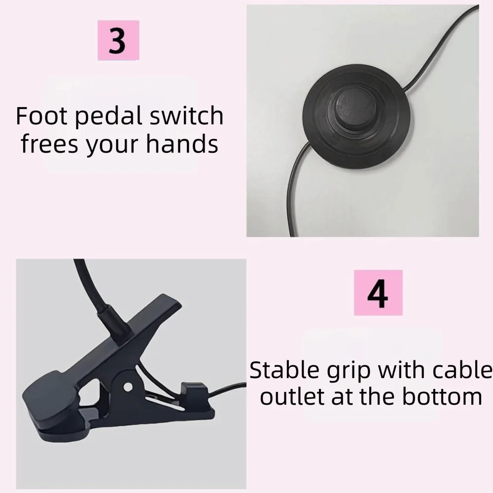 5W Power UV LED Nail Lamp Foot Pedal Switch Clip-On Desktop Nail Dryer Gooseneck Design Desktop Clamp Nail Drying Light