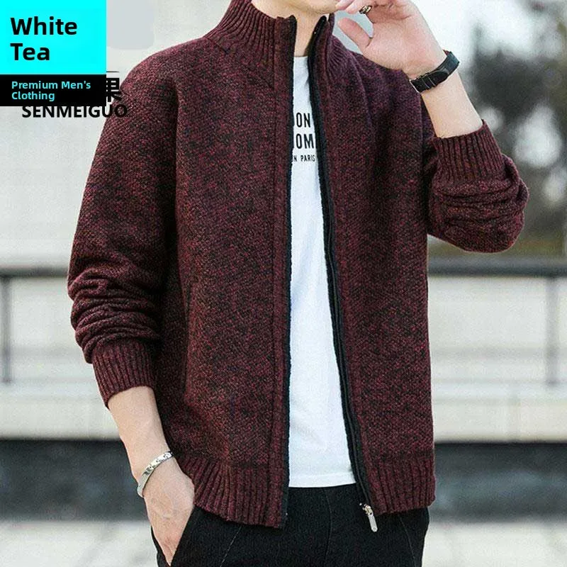 

Men's Thiened Fce Lined Knitted Jaet Casual Sle Autumn Winter New Arrival plus Size Sweater Trendy Long Sve Hoodie