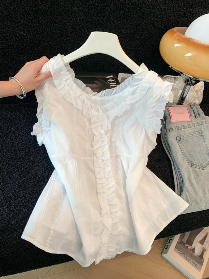 

Sweet And Gentle Style Lace Trim Halter Neck Sleeveless Top for Women Summer Design Age Reduction Versatile Fashionable Shirt