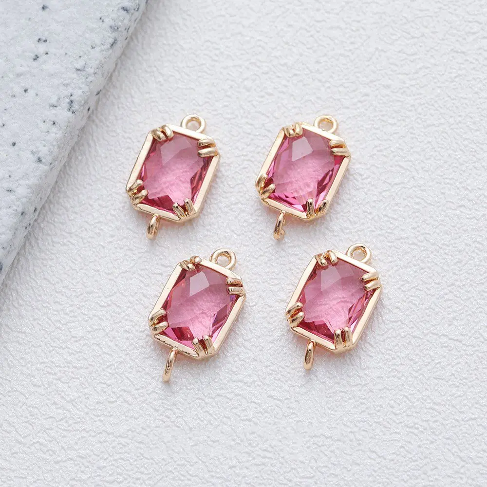 4PCS Dainty Rectangular Faceted Glass Charms Pendant for Jewelry Making Necklace Bracelet Components DIY Brass Accessories