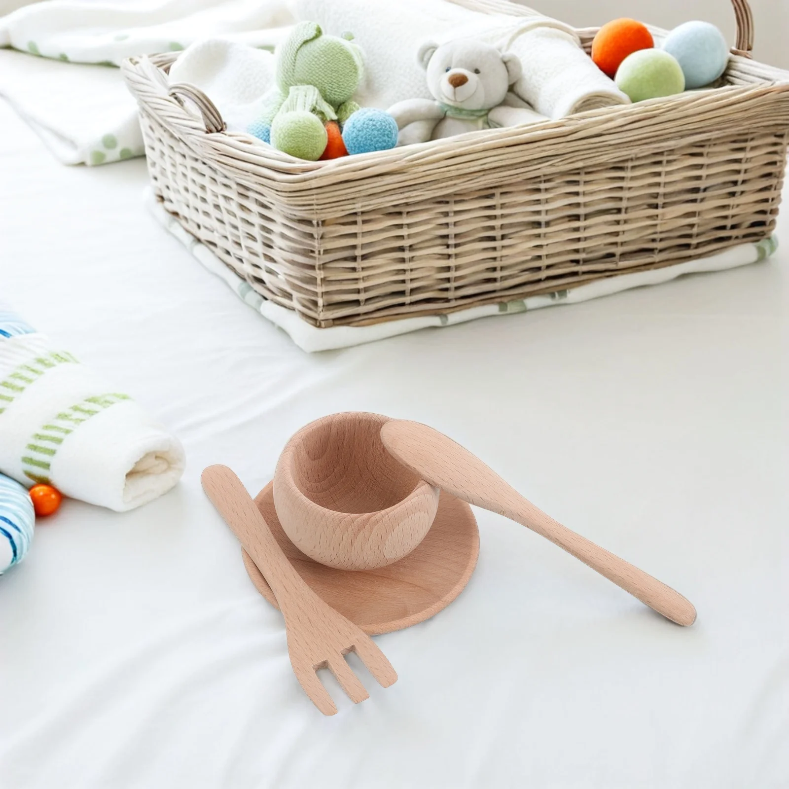 

Play Kitchen Cookware Toys Utensils Educational for Kids Wood Fork Pretend Accessories Toddler