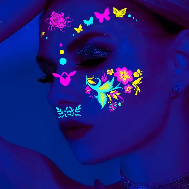 Neon Temporary Makeup Stickers Luminous Festival Accessory Fluorescent Tag Waterproof Party Decor Shimmer Party Decor Butterfly