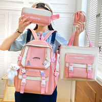 4 pieces solid color backpack set, large capacity backpack, lightweight student schoolbag set