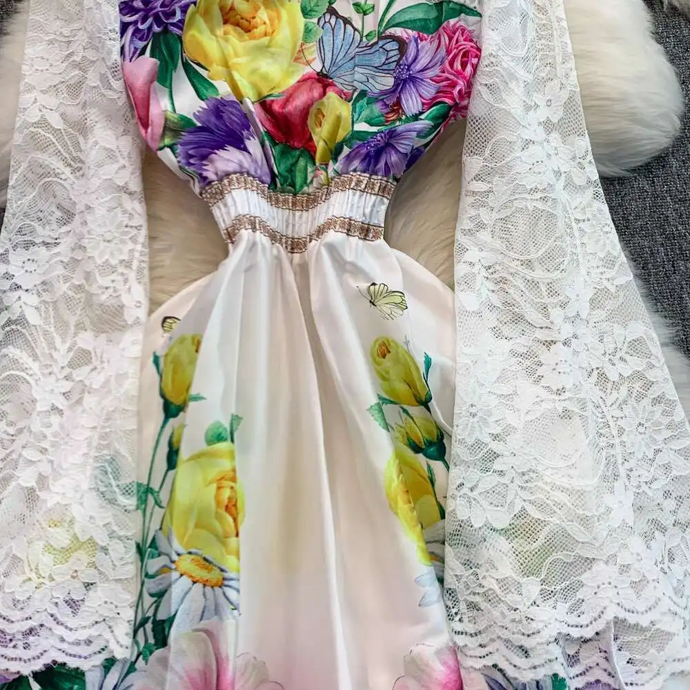 Elegante Formale Stickerei Abendkleid Frauen Sommer Herbst Aushöhlen Langarm Spitze Floral Maxi Kleider Prom Party Vestidos