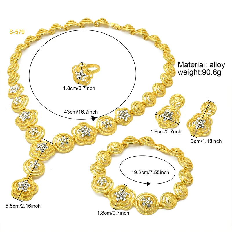 Luxus Nigerianischen Braut Halskette Und Ohrringe Schmuck Sets Für Frauen Dubai 24k Gold Farbe Blume Anhänger Set Hochzeit Party geschenke – Detail 6
