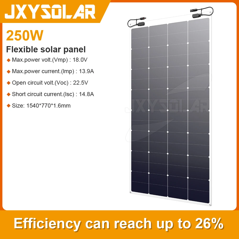 250W 18V HPBC Solar Module, Thin Bendable Flexible Panel RV Marine Camping Off Grid System