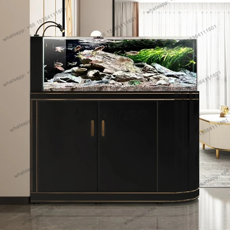 Light luxury curved ecological landscaping ultra-white glass fish tank aquarium designer model