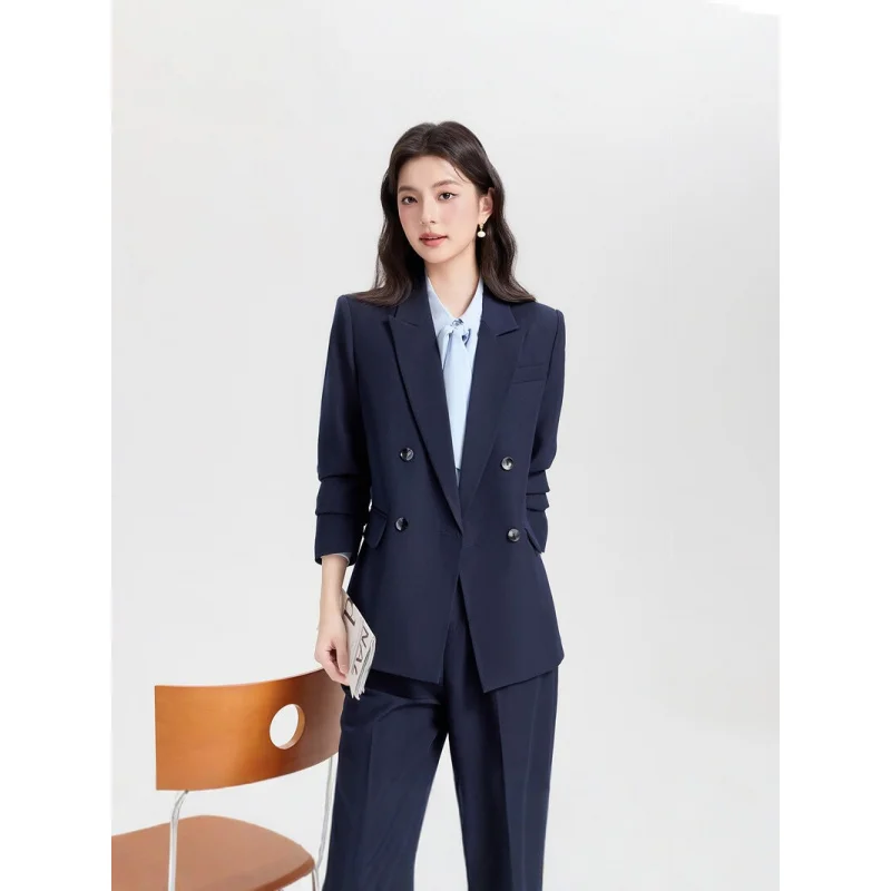 Navy blue double-breasted women's business suit2026New Commuting Interview Formal Wear High-End Korean Style Suit