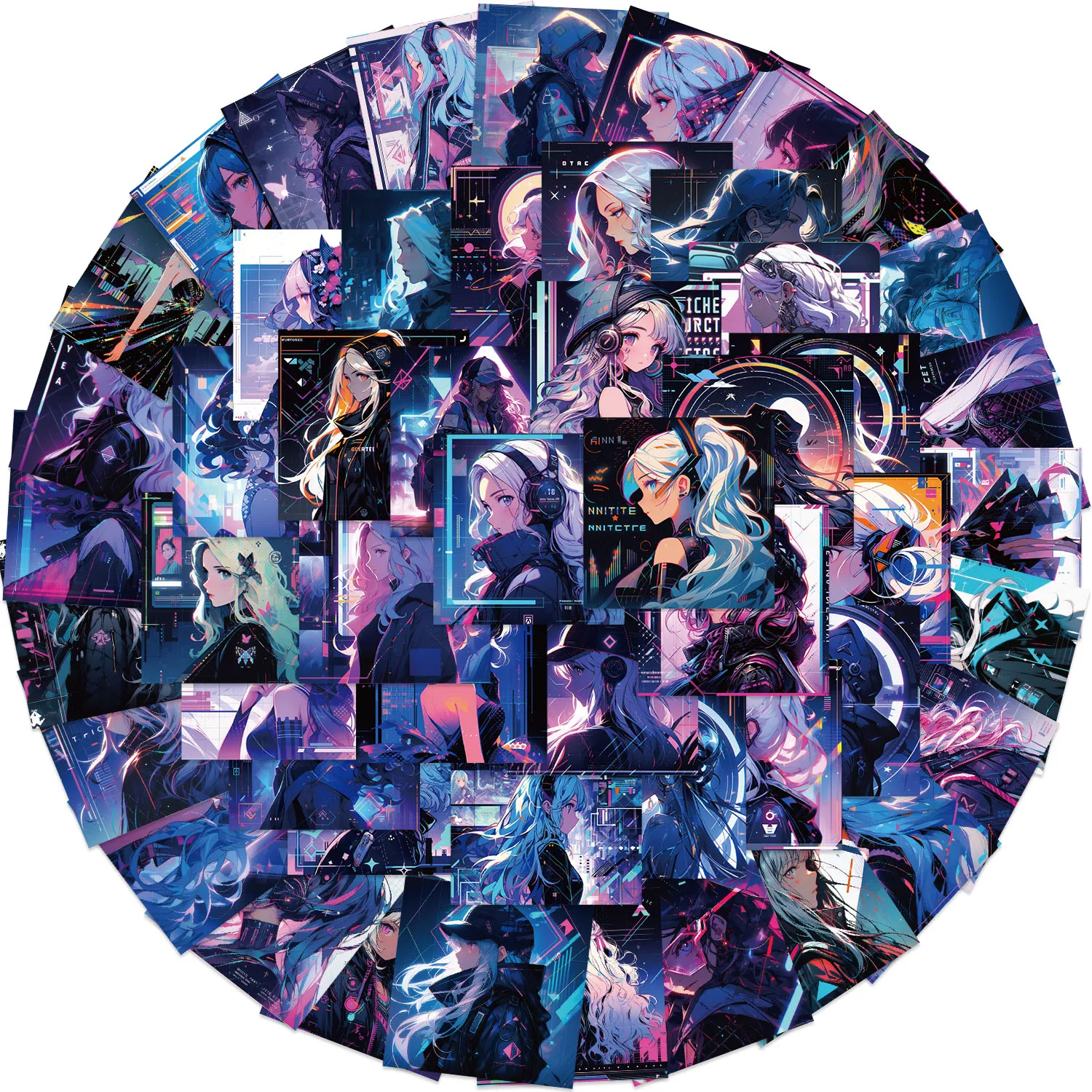 62 Stück Mädchen-Aufkleber im Cyberpunk-Stil, geeignet für Notebook, Computer, Gepäck, Kühlschrank, Skateboards, Handyhüllen