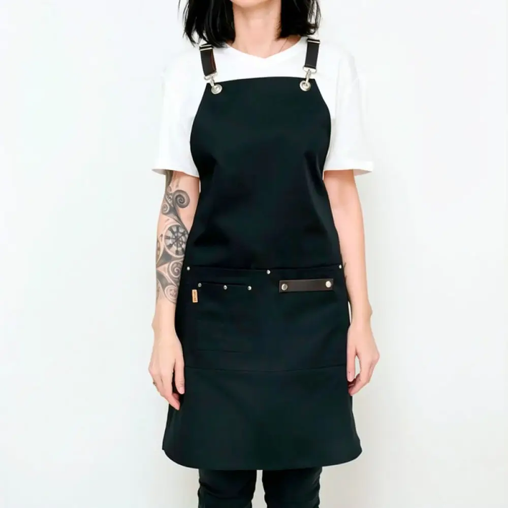 Professional Chef Apron Waterproof Canvas Bib Kitchen Cooking Server Uniform Adjustable Cross Back Work Smock
