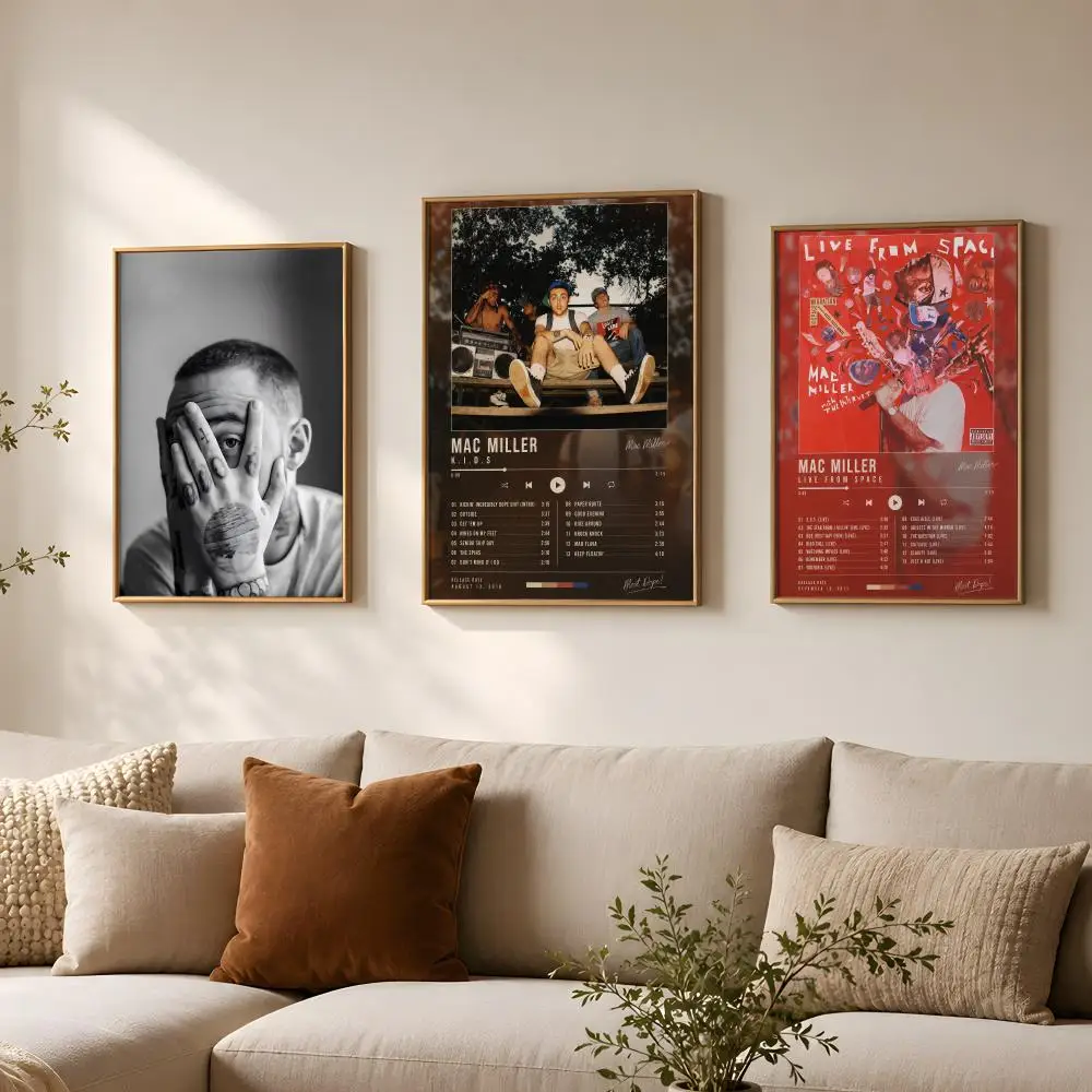 Rapper M-Mac Miller-R Poster Vintage Self Adhesive PP Wall Art for Living Room Bar Bedroom Home Decor Gift