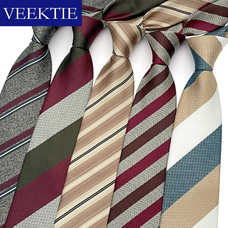 VEEKTIE Brand Champagne Striped Neckties Men Gentlemen Floral Patchwork Light Color Check Old Retro Wedding Accessories Cosplay